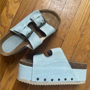 Anthropology Light Blue Platform Sandals with Buckles